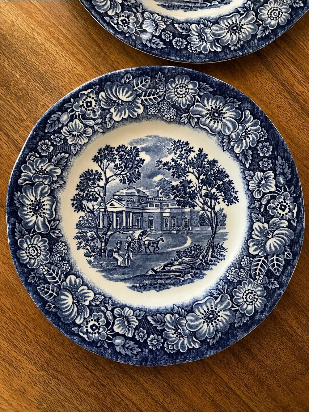 Vintage Liberty Blue Monticello Staffordshire Ironstone Dessert Plates Set of 6